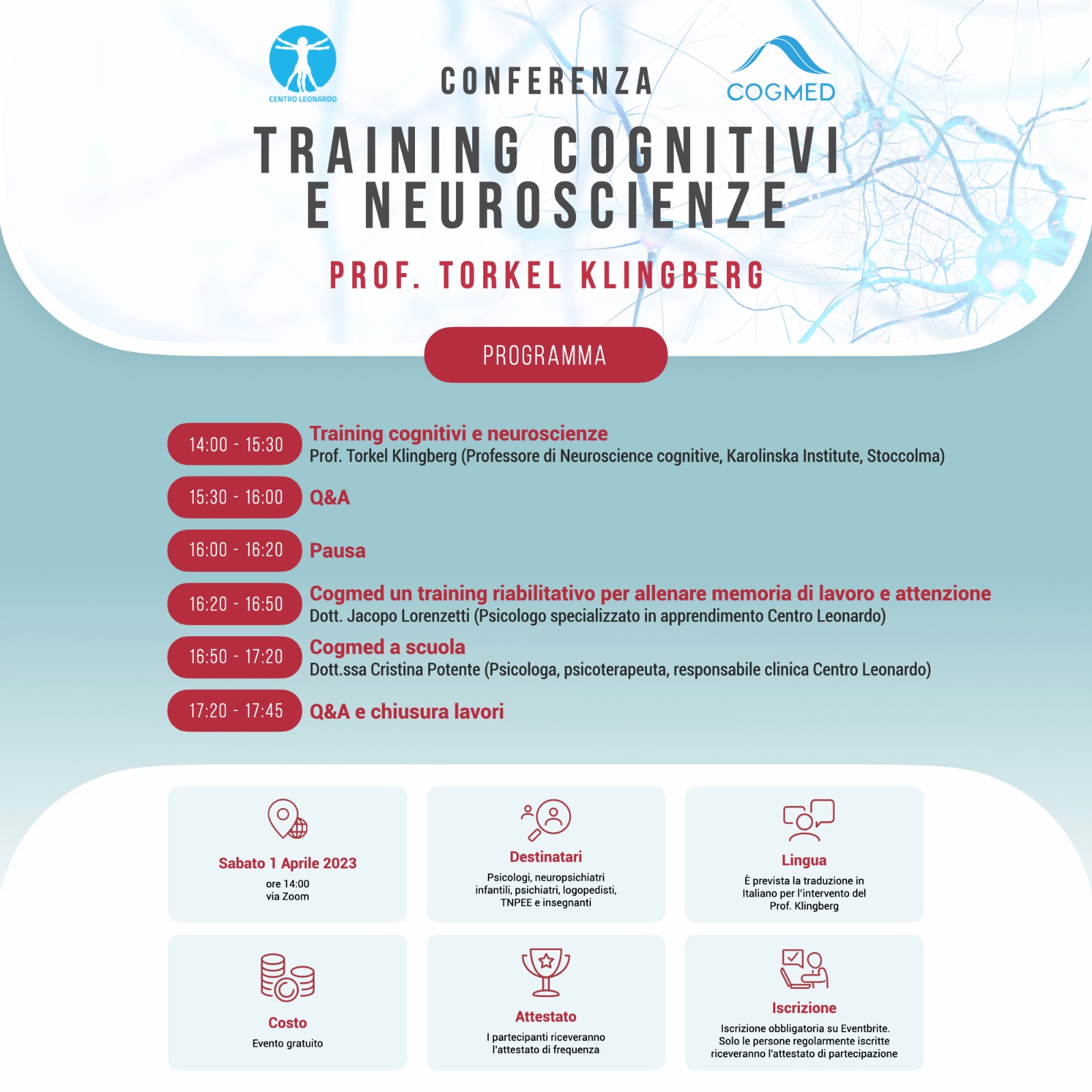 1 Aprile – Conferenza Prof. T. Klingberg “Training Cognitivi e Neuroscienze”