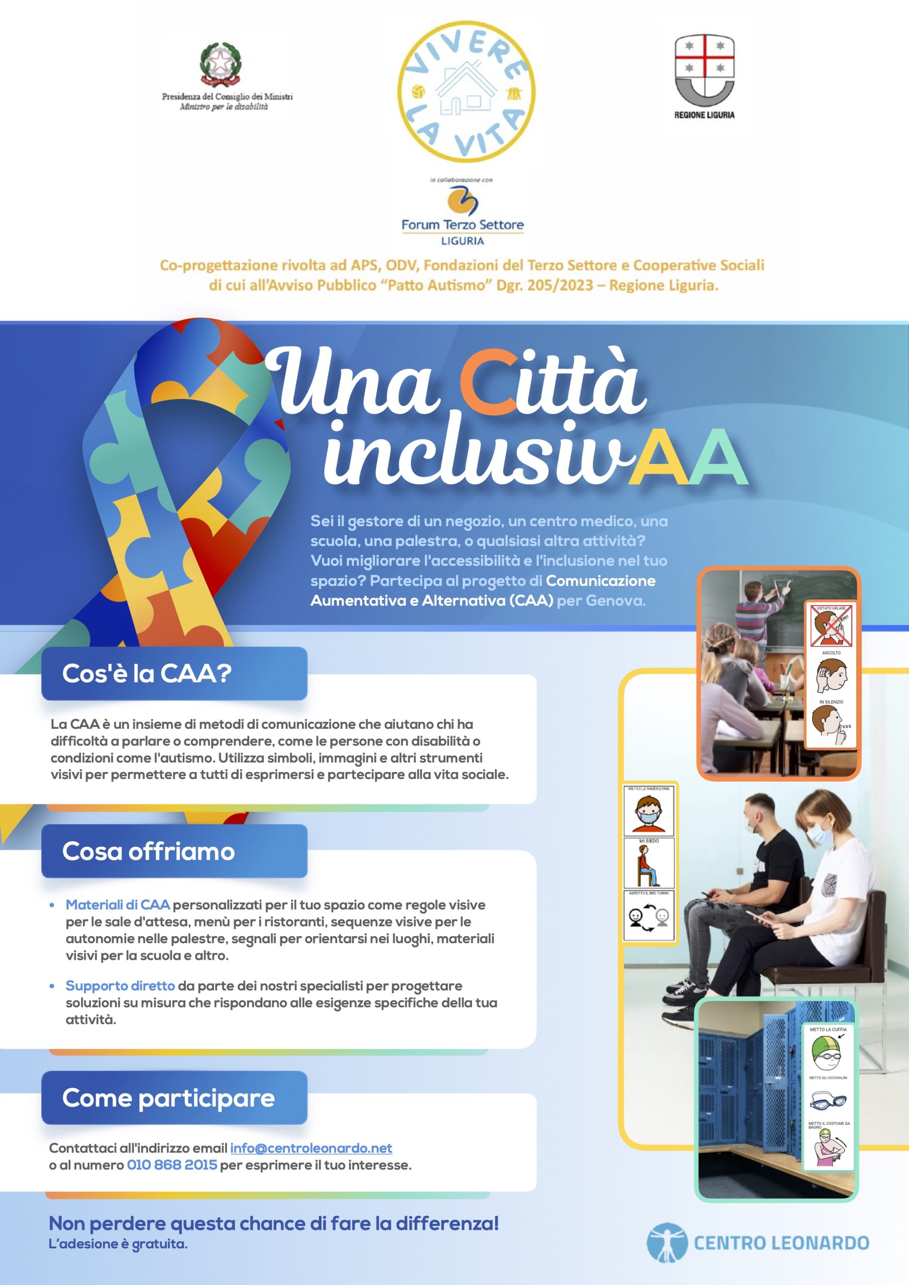 Avvio azione progettuale di Centro Leonardo per il progetto “Vivere La Vita”, Patto Autismo DGR 205/2023 Regione Liguria